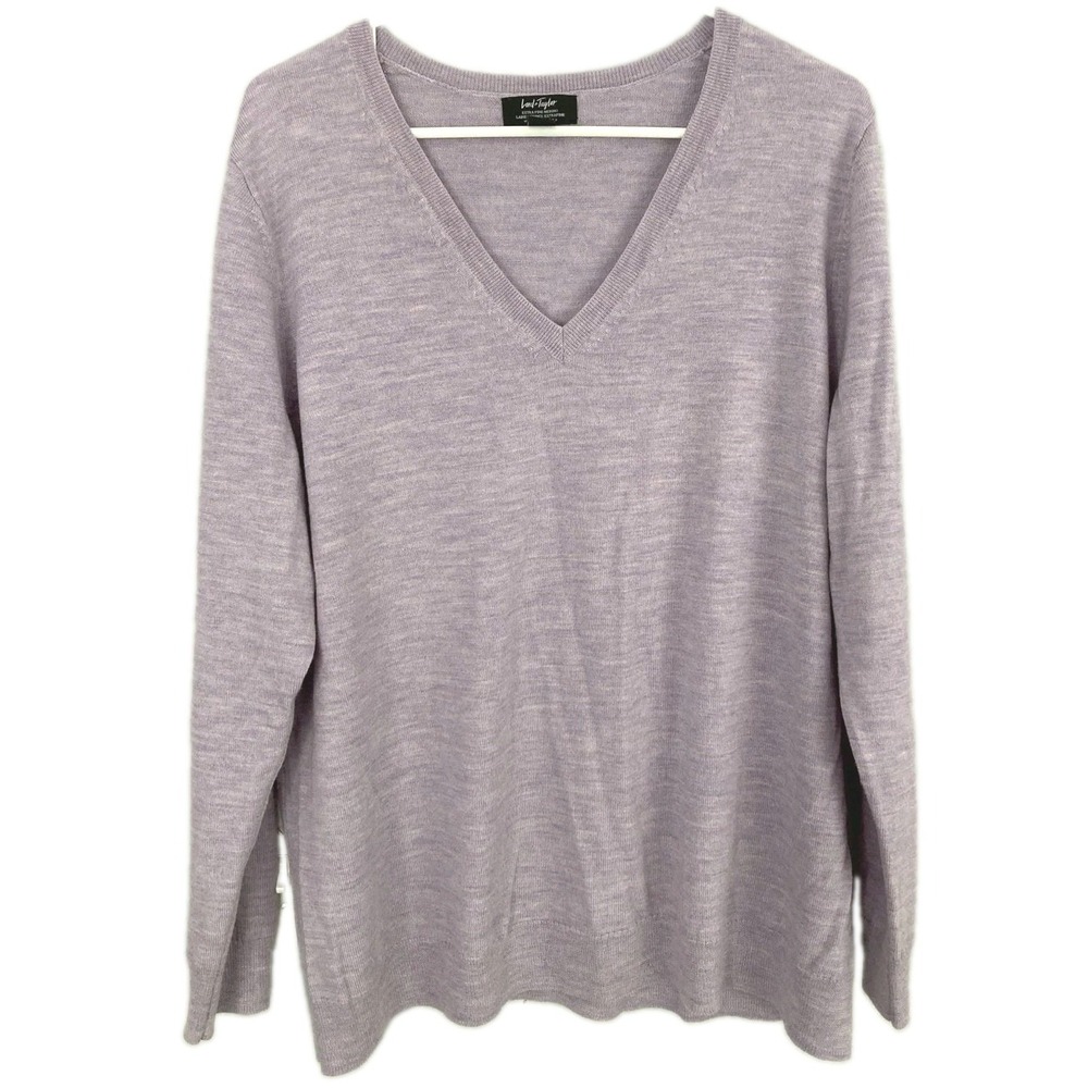 Lord & Taylor Sweater Women 2X Purple Merino Wool Vneck Lightweight Pullover EU